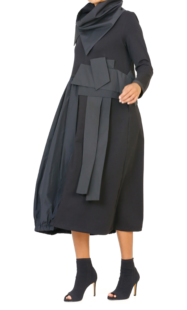 Taffeta Collar Dress - Black